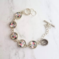 Floral Bracelet, mothers day bracelet, personalized bracelet, initial bracelet, initial charm, silver floral bracelet, mom monogram bracelet - Constant Baubling