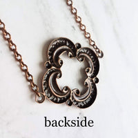 Copper Clover Necklace, 4 lobe pendant, antique copper necklace, aged copper clover necklace, copper clover pendant, large clover necklace - Constant Baubling