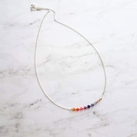 Rainbow Necklace, colorful necklace, rainbow crystal necklace, delicate necklace, sterling silver chain, ombre necklace sunset purple orange - Constant Baubling