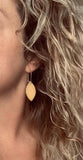 Blue Gold Earrings, royal blue earring, blue imitation leather earring, gold navy blue earring, faux leather cobalt leather leaf kidney hook - Constant Baubling