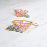 Large Wing Earrings, solid gold hooks, 14K gold fill hooks, sheer fabric earring, rainbow butterfly earring, angel wing, colorful wings - Constant Baubling