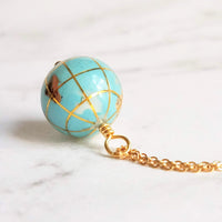 Earth Necklace, 14K gold fill chain, turquoise stone globe, world pendant, gemstone globe, travel gift, long distance far away friend planet - Constant Baubling