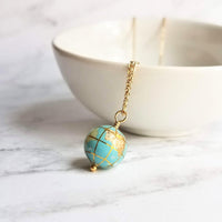 Earth Necklace, 14K gold fill chain, turquoise stone globe, world pendant, gemstone globe, travel gift, long distance far away friend planet - Constant Baubling