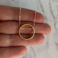 Gold Circle Necklace - dainty minimalist silver chain through simple plain round hoop pendant - mixed metal everyday layering jewelry - Constant Baubling
