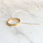 Gold Circle Necklace - dainty minimalist silver chain through simple plain round hoop pendant - mixed metal everyday layering jewelry - Constant Baubling