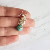 Silver Turquoise Earrings, turquoise stone earring, tiny ball cluster earring, stone dangle earring, Southwestern earring, gemstone earring - Constant Baubling