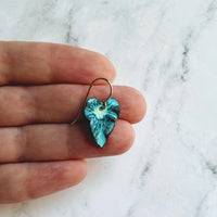 Aqua Leaf Earrings, 14K gold fill hooks, blue green leaf earrings, verdigris patina leaves, patina earrings, wavy leaf earrings large leaves - Constant Baubling