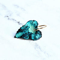 Aqua Leaf Earrings, 14K gold fill hooks, blue green leaf earrings, verdigris patina leaves, patina earrings, wavy leaf earrings large leaves - Constant Baubling