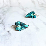 Aqua Leaf Earrings, 14K gold fill hooks, blue green leaf earrings, verdigris patina leaves, patina earrings, wavy leaf earrings large leaves - Constant Baubling