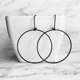 Black Hoop Earrings, matte black earring, matte black hoop, thin black hoop, simple black earring, skinny hoop, black circle earring, matt - Constant Baubling