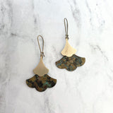 Patina Leaf Earrings - Asian style large blue green copper verdigris & smaller gold brass ginkgo leaves - mottled oxidized rustic jewelry - Constant Baubling