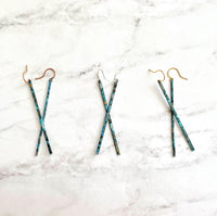 Stick Earrings, long bar earring, skinny bar earring, verdigris patina earring, 2 inch earring, long thin earring, rectangle earring, aqua - Constant Baubling