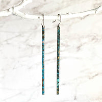 Stick Earrings, long bar earring, skinny bar earring, verdigris patina earring, 2 inch earring, long thin earring, rectangle earring, aqua - Constant Baubling