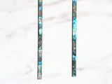 Long Thin Earrings - flat narrow bar in blue green aqua brown copper verdigris patina - handmade simple line stick - delicate ear hooks - Constant Baubling
