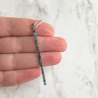 Stick Earrings, long bar earring, skinny bar earring, verdigris patina earring, 2 inch earring, long thin earring, rectangle earring, aqua - Constant Baubling