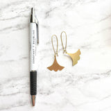 Gold Leaf Earrings, Asian earrings, ginkgo earring, brushed gold earring, brass earring, ruffled edge charm, resilience endurance longevity - Constant Baubling