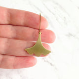 Gold Leaf Earrings, Asian earrings, ginkgo earring, brushed gold earring, brass earring, ruffled edge charm, resilience endurance longevity - Constant Baubling