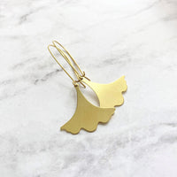 Gold Leaf Earrings, Asian earrings, ginkgo earring, brushed gold earring, brass earring, ruffled edge charm, resilience endurance longevity - Constant Baubling