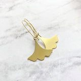 Gold Leaf Earrings, Asian earrings, ginkgo earring, brushed gold earring, brass earring, ruffled edge charm, resilience endurance longevity - Constant Baubling