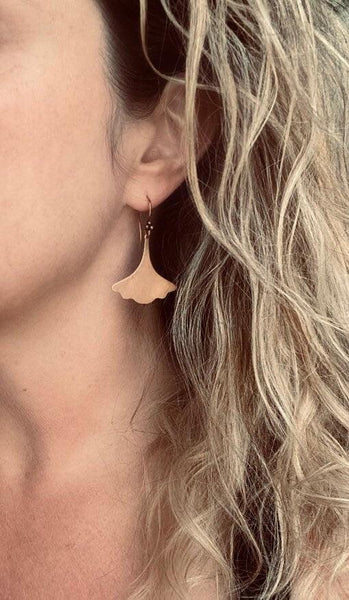 Copper Leaf Earrings, Asian earring, ginkgo leaves, ginkgo leaf earring, antique copper earring, ruffled edge, modern leaf, Zen Boho nature - Constant Baubling
