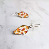 Fall Leaf Earrings - little enamel leaves - yellow orange red green tiny ginkgo print charm - sterling silver hook upgrade - autumn jewelry - Constant Baubling