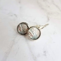 Detroit Michigan Jewelry - silver leverback hook earrings with tiny metro area city map - Livonia Berkley Wayne Dearborn Highland Park gift - Constant Baubling