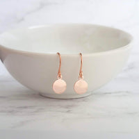 Rose Gold Sequin Earrings, rose gold disk earring, rose gold circle earring, tag earring, round dangle earring, rose gold disc earring plain - Constant Baubling