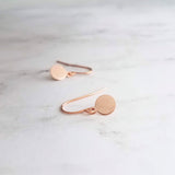 Rose Gold Sequin Earrings, rose gold disk earring, rose gold circle earring, tag earring, round dangle earring, rose gold disc earring plain - Constant Baubling