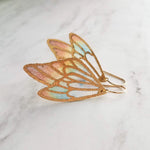 Wing Earrings, 14K SOLID or gold fill hook, 2 inch earring, rainbow butterfly earring, angel earring, stained glass fabric, long large wing - Constant Baubling