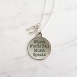 Music Necklace - where words fail music speaks - silver eighth note charm - musician teacher singer composer conductor music lover gift - Constant Baubling