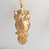 Little Owl Earrings, gold owl earring, gold owl dangle, owlet earring, tiny owl earring, brass owl charm, tiny owl earring, dangle earring - Constant Baubling