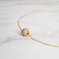 Gold CZ Ball Necklace - round crystal pendant, gold chain, tiny faux diamond bead, slider pendant, 6mm pave pendant, cubic zirconia, globe - Constant Baubling