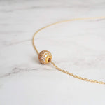 Gold Pave Ball Necklace, round crystal slider, thin gold chain, diamond ball, crystal ball bead, tiny faux diamond, 8mm cubic zirconia cz - Constant Baubling