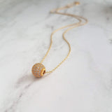 Gold Pave Ball Necklace, round crystal slider, thin gold chain, diamond ball, crystal ball bead, tiny faux diamond, 8mm cubic zirconia cz - Constant Baubling