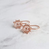 Boat Helm Earrings - rose gold nautical ship steering wheel - leadership responsibility victory symbol jewelry - captain sailing gift - Constant Baubling