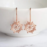 Boat Helm Earrings - rose gold nautical ship steering wheel - leadership responsibility victory symbol jewelry - captain sailing gift - Constant Baubling