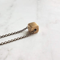 Gold Cube Necklace - solid square brass slider bead on delicate 20 inch silver black chain - minimalist everyday simple plain necklace gift - Constant Baubling