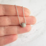 Silver Crystal Ball Necklace - round CZ pendant, faux diamond pave bead, thin chain, 8mm ball pendant, slider pendant, cubic zirconia charm - Constant Baubling