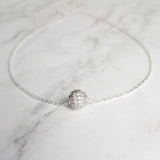 Silver Crystal Ball Necklace - round CZ pendant, faux diamond pave bead, thin chain, 8mm ball pendant, slider pendant, cubic zirconia charm - Constant Baubling