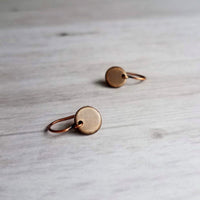 Copper Tag Earrings - small round disk, dark copper earrings, antique copper discs, copper sequin earrings, tiny copper earrings, little 8mm - Constant Baubling