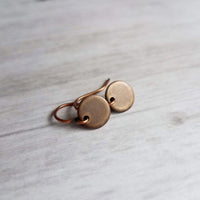 Copper Tag Earrings - small round disk, dark copper earrings, antique copper discs, copper sequin earrings, tiny copper earrings, little 8mm - Constant Baubling