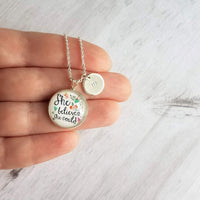 She Believed She Could Necklace, motivational gift, inspirational necklace, believe necklace, initial necklace, personalized letter charm - Constant Baubling