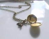 Bumblebee Locket Necklace, tiny brass locket, miniature pendant, gold locket, bee locket, aged bronze bee, small bee charm, fine thin chain - Constant Baubling