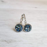 Metallic Blue Earrings - navy blue bumpy faux rock drusy/hypoallergenic stainless steel latching leverback - jagged iridescent drusy stone - Constant Baubling