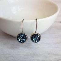 Metallic Blue Earrings - navy blue bumpy faux rock drusy/hypoallergenic stainless steel latching leverback - jagged iridescent drusy stone - Constant Baubling