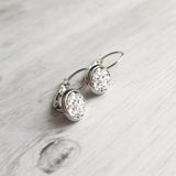 Silver Druzy Earrings, metallic earring, rock earring, stone earring, drusy earring, rough stone earring, stainless steel earring lever back - Constant Baubling