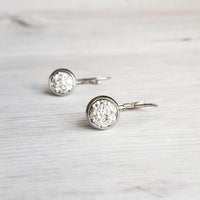 Silver Druzy Earrings, metallic earring, rock earring, stone earring, drusy earring, rough stone earring, stainless steel earring lever back - Constant Baubling