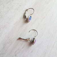 Purple Rock Earrings - light lilac rough bumpy faux rock drusy on steel latching leverback - jagged iridescent drusy stone imitation - Constant Baubling