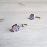Purple Rock Earrings - light lilac rough bumpy faux rock drusy on steel latching leverback - jagged iridescent drusy stone imitation - Constant Baubling