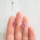 Pink Red Drusy Earring - rough bumpy faux rock druzy/hypoallergenic stainless steel latching leverback - jagged iridescent stone imitation - Constant Baubling